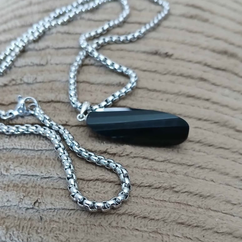 Onyx Pendant and Stainless Steel Chain